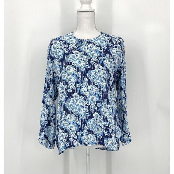 Rachel Comey Blue Floral Blouse Long Sleeve Round Neck Women’s Size 2 / Small - Picture 1 of 7